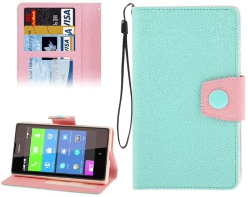 2-Color Series Cross Texture Leather Case with Credit Card Slots & Holder & Lanyard for Nokia XL (Light Green + Pink) (OEM)