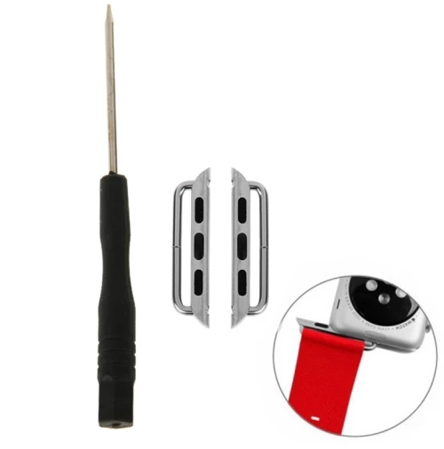 2 PCS for Apple Watch 42mm Metal Strap Connector Metal Buckle with Screwdrivers Tool(Silver) (OEM)