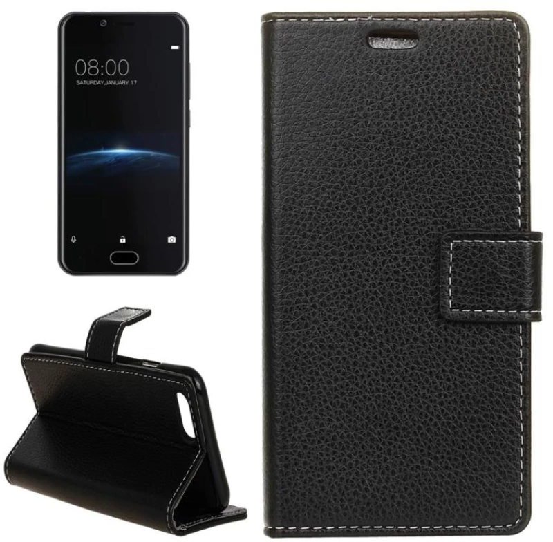 For Doogee Shoot 2 Litchi Texture Horizontal Flip Leather Case with Holder & Card Slots & Wallet & Photo Frame (Black) (OEM)