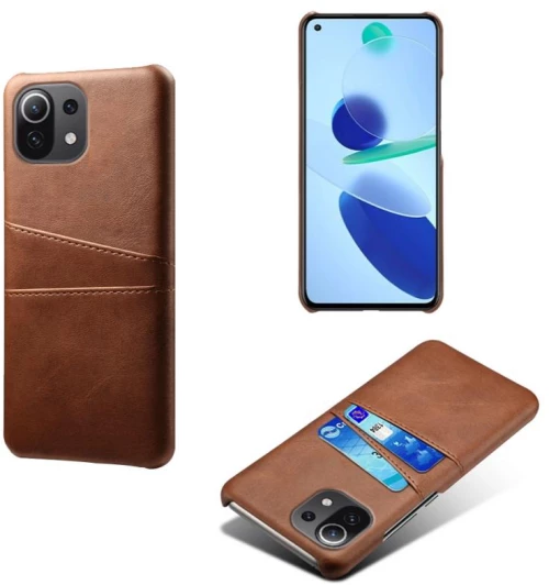 For Xiaomi Mi 11 Lite 5G Calf Texture PC + PU Leather Back Cover Shockproof Case with Dual Card Slots(Brown) (OEM)