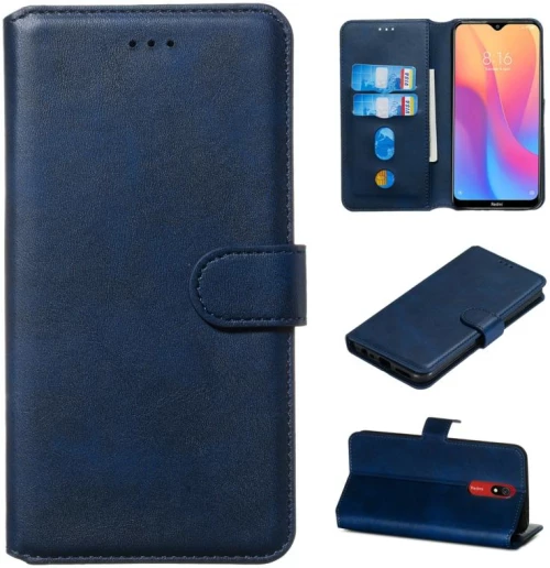 For Xiaomi Redmi 8A / Redmi 8 Classic Calf Texture Horizontal Flip PU Leather Case, with Holder & Card Slots & Wallet(Blue) (OEM)