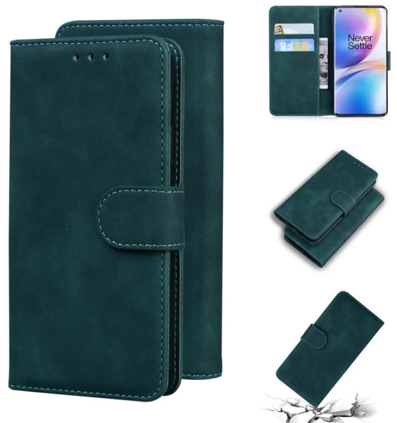 For OnePlus 8 Pro Skin Feel Pure Color Flip Leather Phone Case(Green) (OEM)