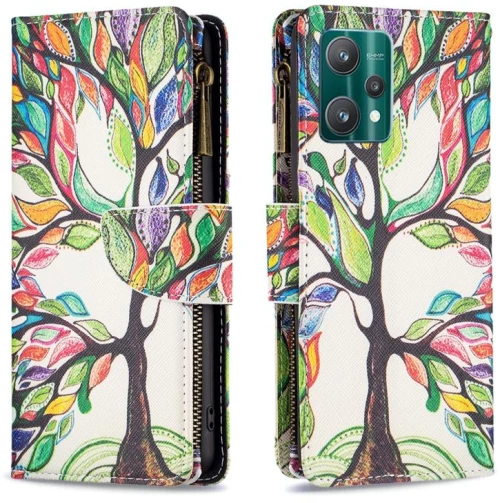 For OPPO Realme 9 Pro Colored Drawing Pattern Zipper Horizontal Flip Leather Phone Case with Holder & Card Slots & Wallet(Tree) (OEM)
