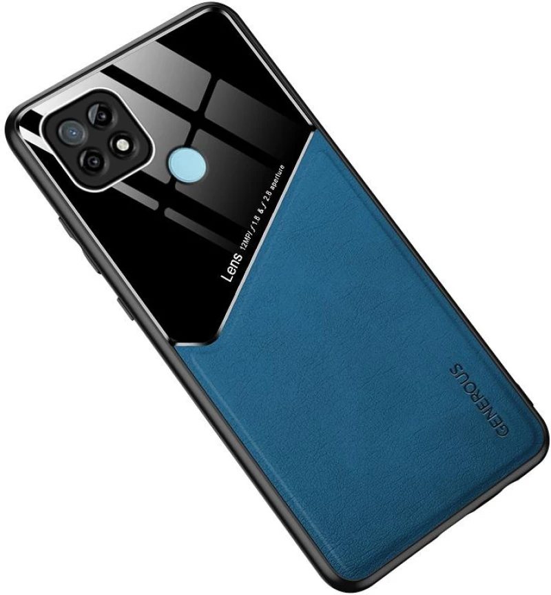 For OPPO Realme C21 All-inclusive Leather + Organic Glass Protective Case with Metal Iron Sheet(Blue) (OEM)