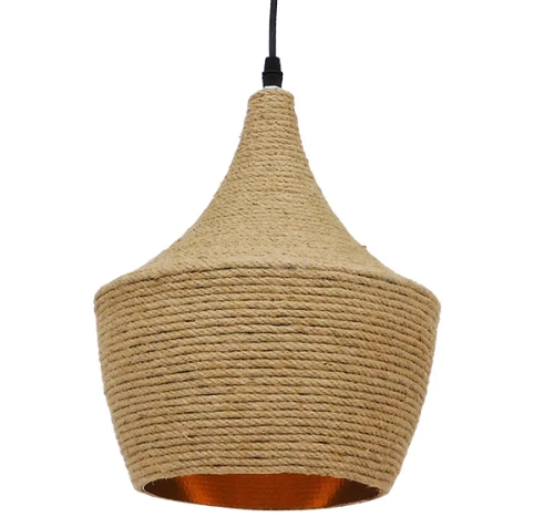00916 GloboStar® GloboStar® SHANGHAI ROPE 00916 Μοντέρνο Κρεμαστό Φωτιστικό Οροφής Μονόφωτο με Μπεζ Σχοινί Καμπάνα Φ24 x Υ30cm