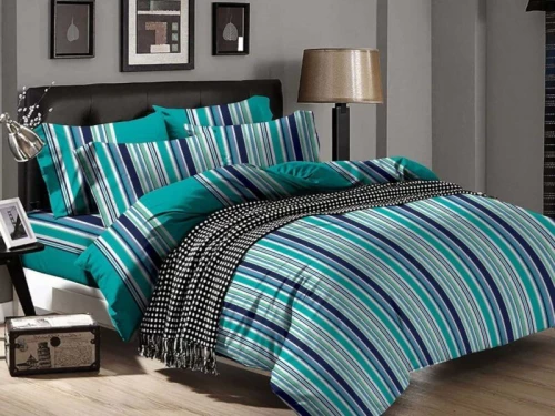 Σετ Σεντόνια Πετρόλ Ριγέ 100% Βαμβακερά Γαρύφαλλο - 240x260, Χωρίς Λάστιχο