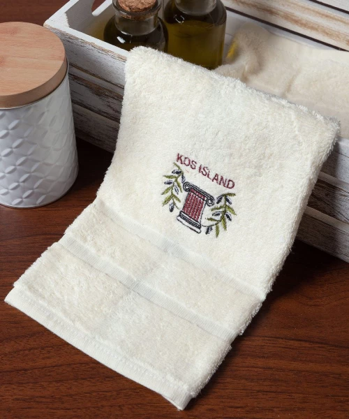 Δωδεκάδα πετσέτες χεριών (30cm x 50cm) ivory με κόκκινο κίωνα ΚΩΣ Silk Fashion