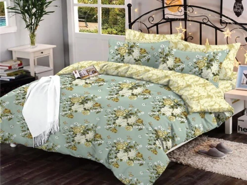 Σετ Σεντόνια Πράσινο Φλοράλ Εμπριμέ 100% Βαμβακερά Γαρύφαλλο - 160x260, Με Λάστιχο 100x200+30