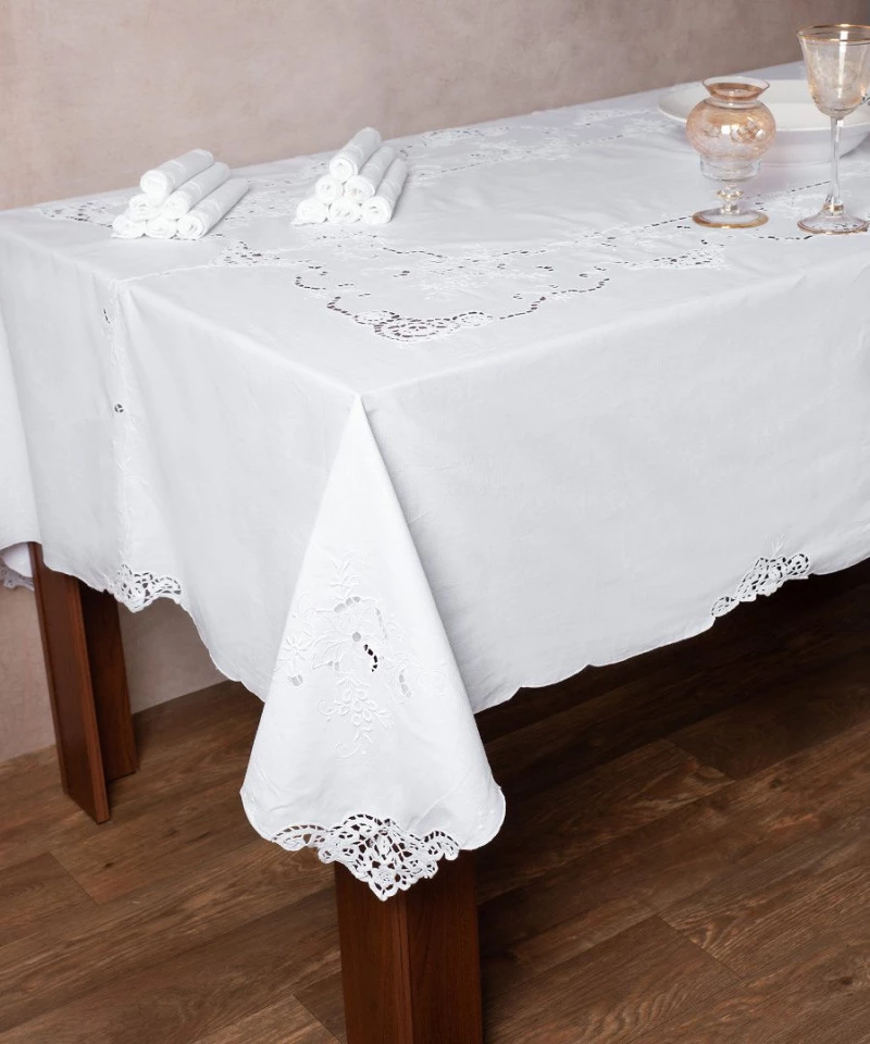 Χειροποίητο τραπεζομάντηλο 800a (160cm x 300cm) λευκό Silk Fashion