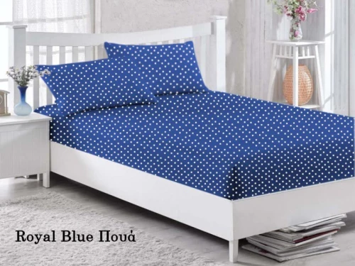 Κατωσέντονο με Λάστιχο Royal Blue Πουά Βαμβάκι Γαρύφαλλο 100-180x200+25cm - 100x200+25