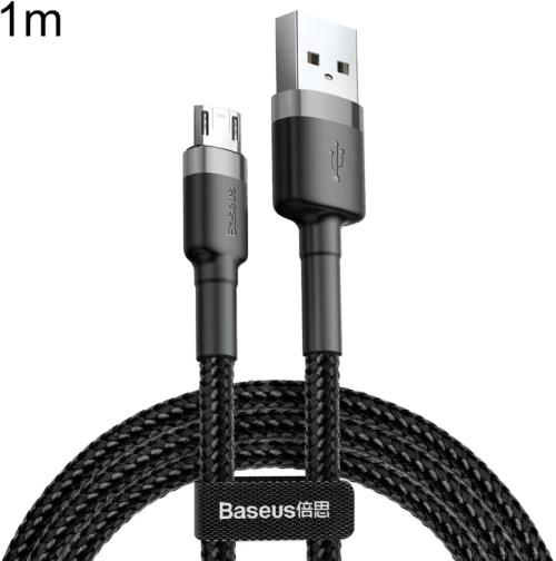 Baseus 1m 2.4A USB to Micro USB Cafule Double-sided Insertion Braided Cord Data Sync Charging Cable (Grey Black) (Baseus) (OEM)