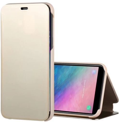 Electroplating Mirror Horizontal Flip Leather Case for Galaxy J4 (2018) , with Holder (Gold) (OEM)