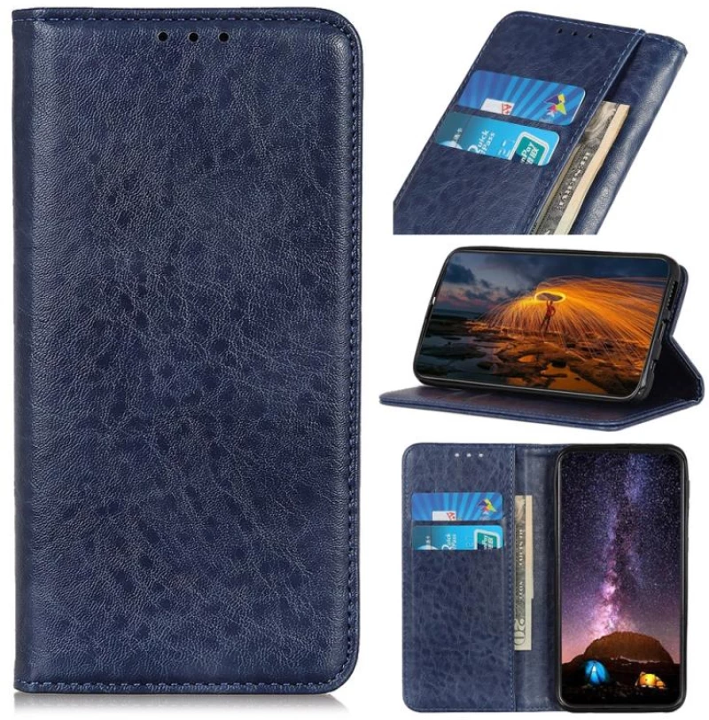 For Galaxy A21s Magnetic Crazy Horse Texture Horizontal Flip Leather Case with Holder & Card Slots & Wallet(Blue) (OEM)
