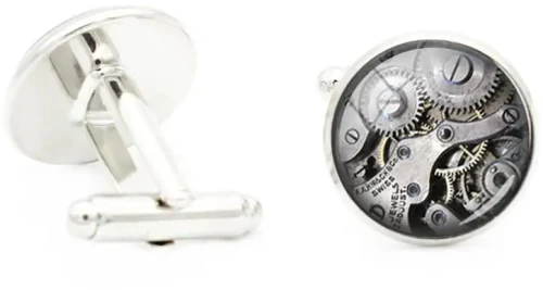 Ασημί μανικετόκουμπα με απεικόνιση skeleton watch