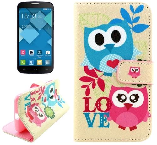Lovely Cartoon Pattern Cross Texture Leather Case with Holder & Card Slots for Alcatel One Touch Pop C7 (OEM)