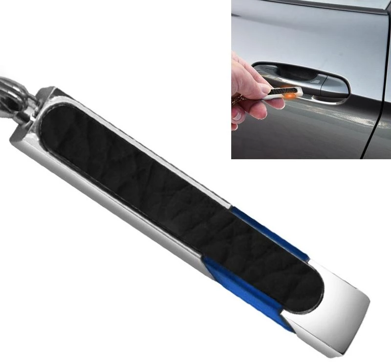 All Copper Polished Leather LED Neon Lamp Anti-static Keychain For Car (Black) (OEM)