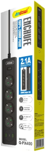 Andowl Πολύπριζο 4 Θέσεων + 2 USB Θύρες με Διακόπτη Q-PX400
