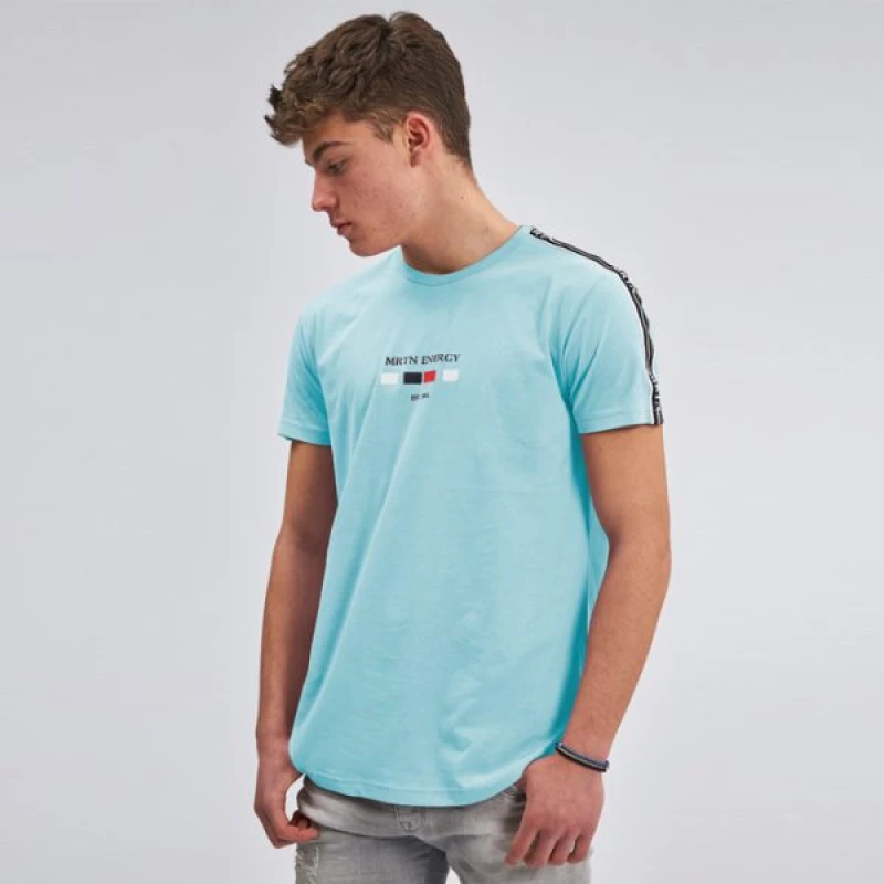 T-Shirt λαιμόκοψη τρέσα ώμους και τύπωμα – Aqua γαλάζιο