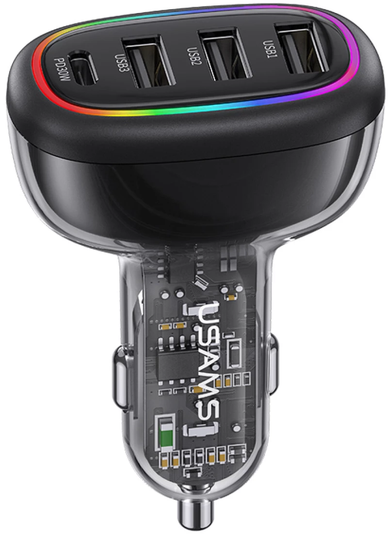 USAMS φορτιστής αυτοκινήτου US-CC170  3x USB & 1x USB-C  48W  PD  μαύρος