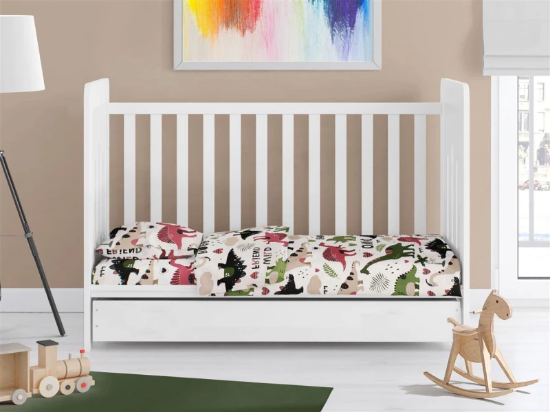 ΣΕΝΤΟΝΙΑ ΕΜΠΡΙΜΕ ΣΕΤ 3 τεμ bebe Dinosaur 518 120X160 Multi-Colour 100% Cotton - -