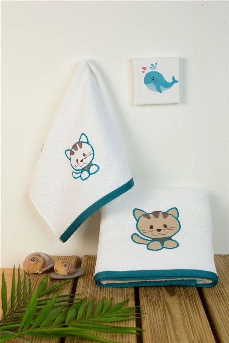 ΠΕΤΣΕΤΑ Με Κέντημα Σετ 2 τεμ bebe Kitty 137 30X50,70X140 Λευκό 100% Cotton - -
