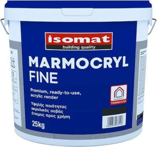 Isomat Marmocryl Fine Ακρυλικός, Έτοιμος Προς Χρήση, Εξαιρετικά Υδαταπωθητικός Σοβάς, Λεία Επιφάνεια, 1,2mm, Λευκό, 5kg