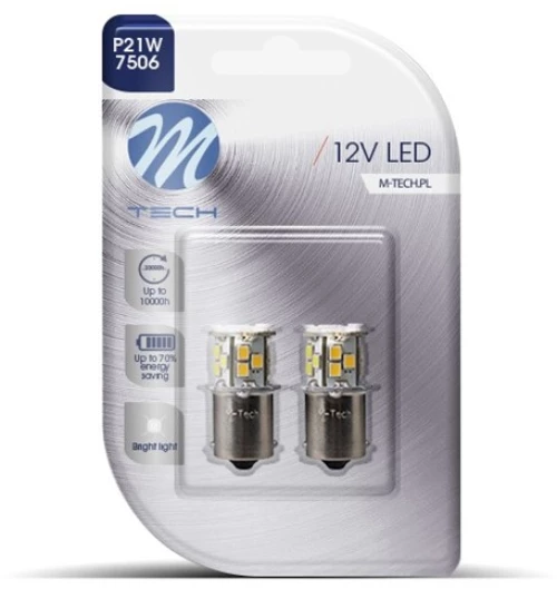 P21W 12V BA15s 1,6W 21xSMD2835 LED ΛΕΥΚΟ BLISTER 2ΤΕΜ. M-TECH