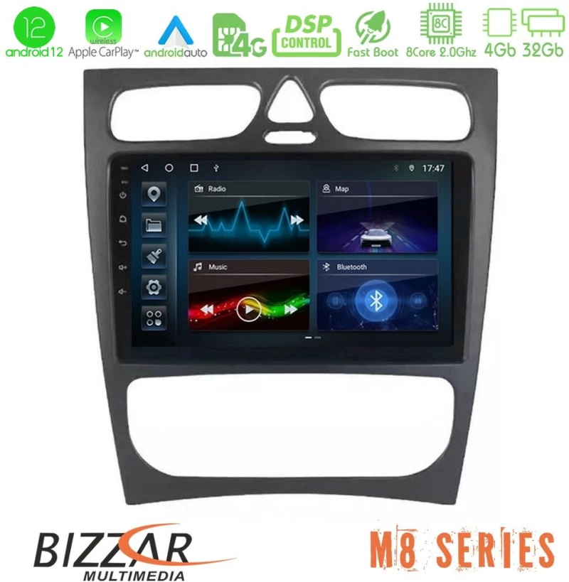 Bizzar m8 Series Mercedes c Class (W203) 8core Android13 4+32gb Navigation Multimedia Tablet 9 u-m8-Mb0925