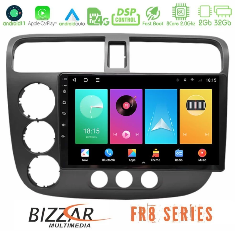 Bizzar fr8 Series Honda Civic 2001-2005 8core Android13 2+32gb Navigation Multimedia Tablet 9 u-fr8-Hd174n