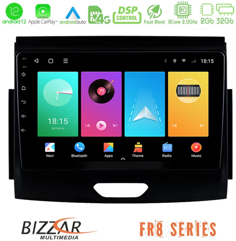 Bizzar fr8 Series Ford Ranger 2017-2022 8core Android13 2+32gb Navigation Multimedia Tablet 9″ u-fr8-Fd0496