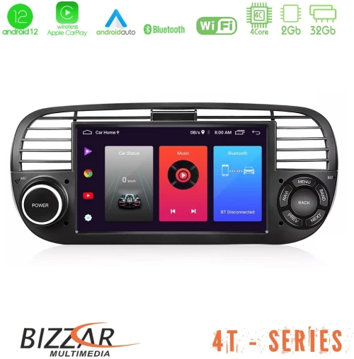 Bizzar oem Fiat 500 2008-2015 4core Android12 2+32gb Navigation Multimedia Deckless 7 με Carplay/androidauto u-4t-Ft315bl