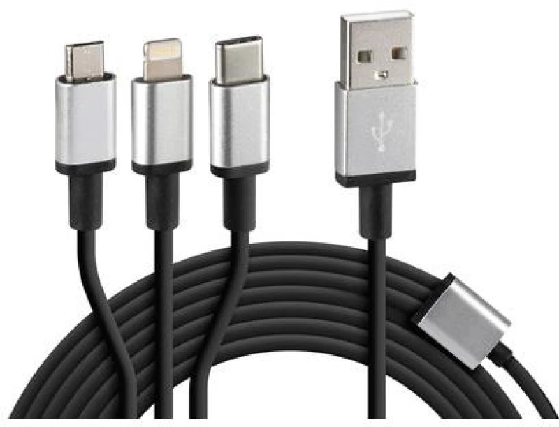 L3884.7/T ΚΑΛΩΔΙΟ USB ΦΟΡΤΙΣΗΣ CERBERO 100 cm (3 ΑΝΤΑΠΤΟΡΕΣ TYPE C/APPLE/MICRO USB - 8 PIN) SILVER LINE