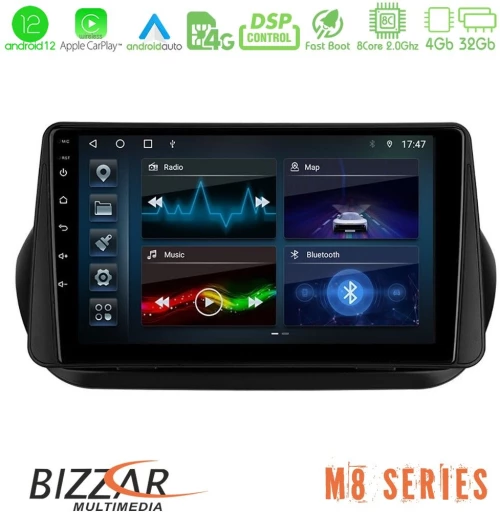 Bizzar m8 Series Fiat Fiorino/citroen Nemo/peugeot Bipper 8core Android13 4+32gb Navigation Multimedia Tablet 9 u-m8-Ft1025
