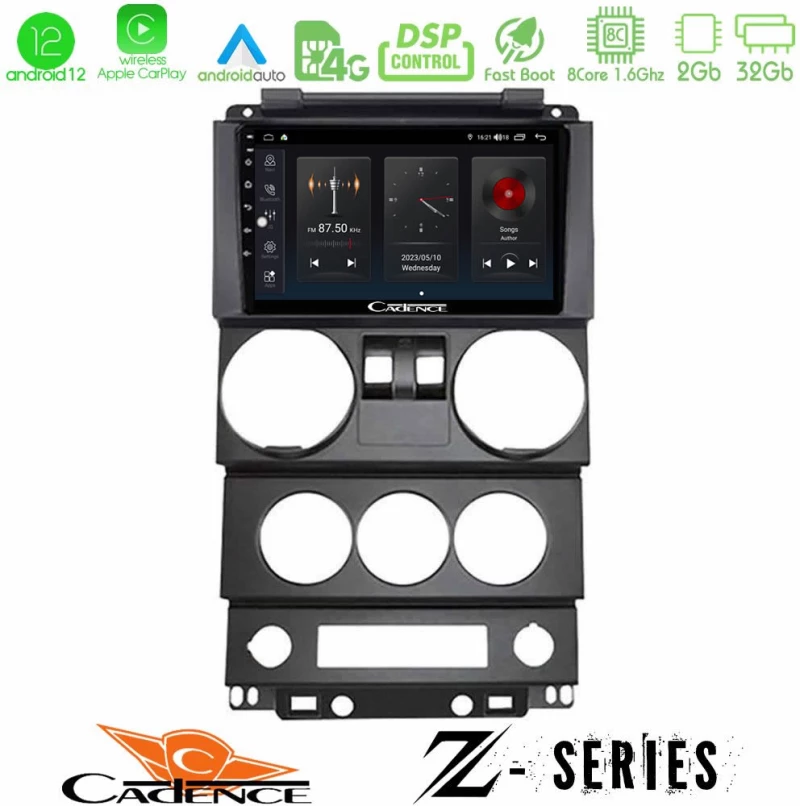 Cadence z Series Jeep Wrangler 2door 2008-2010 8core Android12 2+32gb Navigation Multimedia Tablet 9 u-z-Jp022n