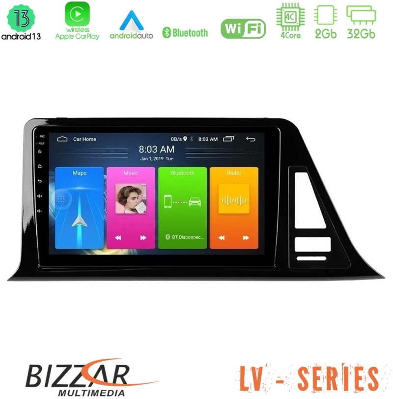 Bizzar lv Series Toyota ch-r 4core Android 13 2+32gb Navigation Multimedia Tablet 9 u-lv-Ty972