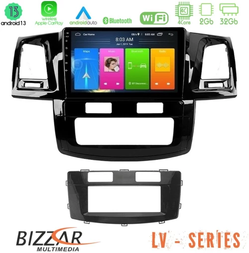 Bizzar lv Series Toyota Hilux 2007-2011 4core Android 13 2+32gb Navigation Multimedia Tablet 9 u-lv-Ty666