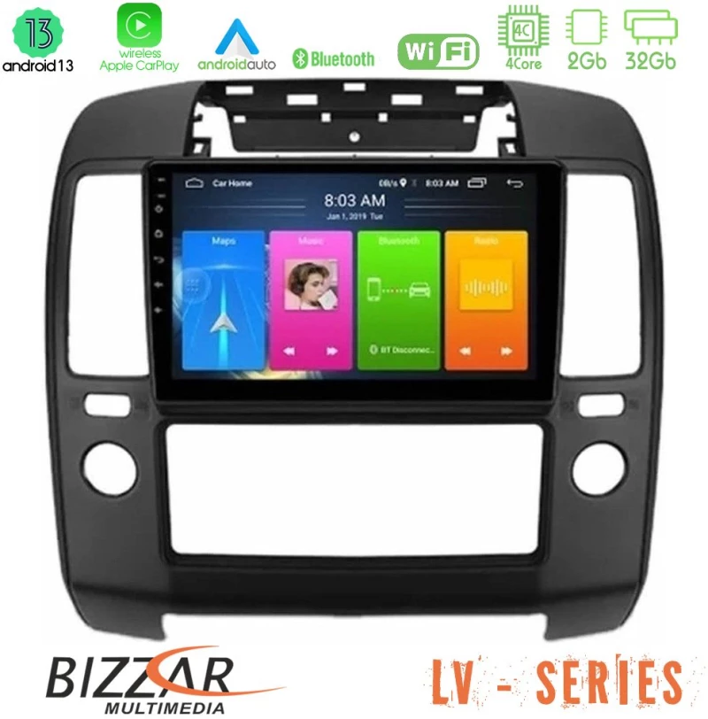 Bizzar lv Series Nissan Navara 4core Android 13 2+32gb Navigation Multimedia Tablet 9 u-lv-Ns0900
