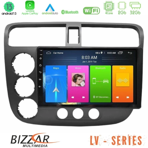 Bizzar lv Series Honda Civic 2001-2005 4core Android 13 2+32gb Navigation Multimedia Tablet 9 u-lv-Hd174n
