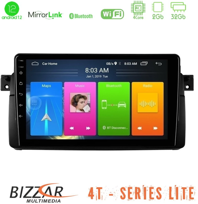 Bizzar 4t Series bmw e46 4core Android12 2+32gb Navigation Multimedia Tablet 9 u-lvb-Bm0603