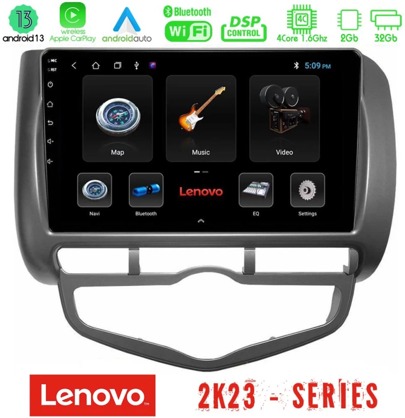 Lenovo car pad Honda Jazz 2002-2008 (Auto A/c) 4core Android 13 2+32gb Navigation Multimedia Tablet 9 u-len-Hd101n