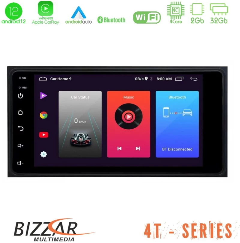 Bizzar oem Toyota Rav4/yaris 4core Android12 2+32gb Navigation Multimedia Deckless 7 με Carplay/androidauto u-4t-Ty15