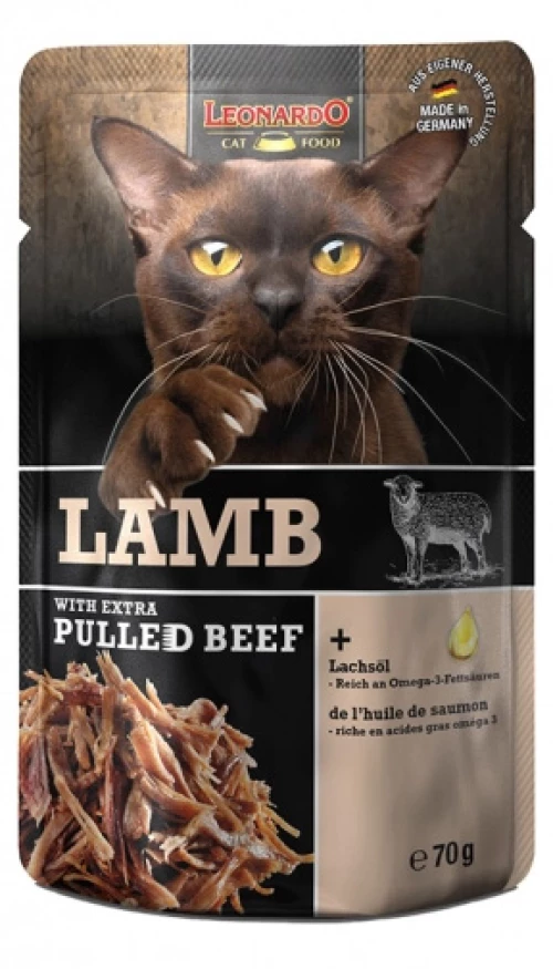 Υγρή Τροφή Γάτας Leonardo Lamb & Extra Pulled Beef Φακελάκι 70gr