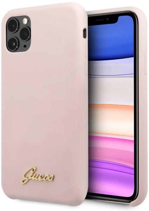Guess “Vintage Script Gold Logo Collection” Σκληρή Θήκη προστασίας από σιλικόνη – Apple iPhone 11 Pro Max (Light Pink  – GUHCN65