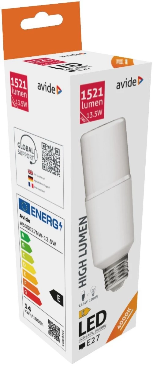 Avide Led Bright Stick Bulb T45 13.5W E27 Λευκό 4000K