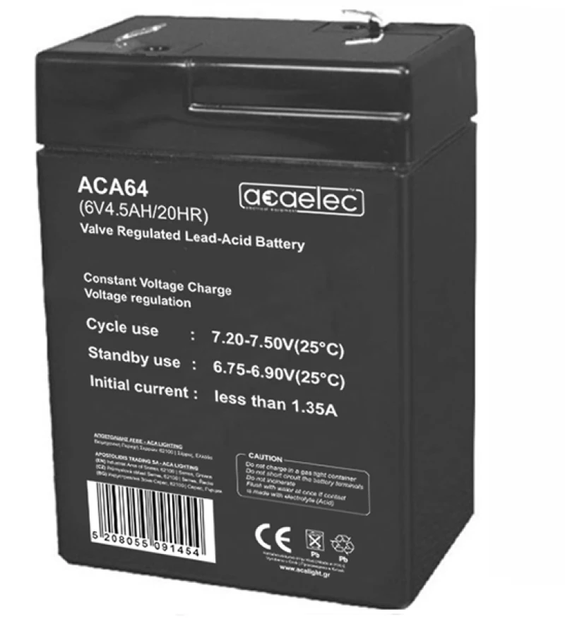 ΜΠΑΤΑΡΙΑ AGM VRLA 6V 4.5AH/20HR (F1 τερματικό) ACA ACA64
