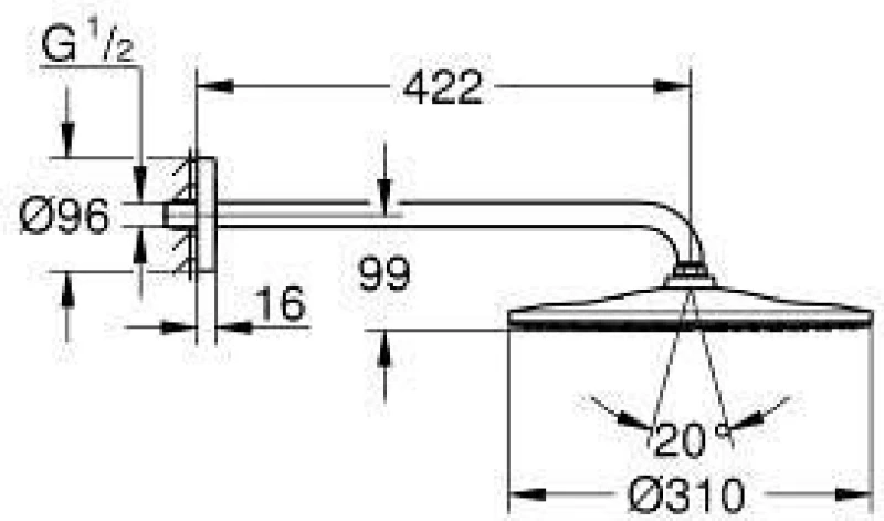 Κεφαλή και Βραχίονας Grohe Rainshower 310 422mm 22121KF0 Phantom Black