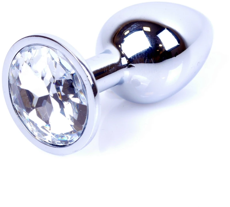 Silver Butt Plug 7 cm - Πρωκτική Σφήνα με Διάφανο Κόσμημα