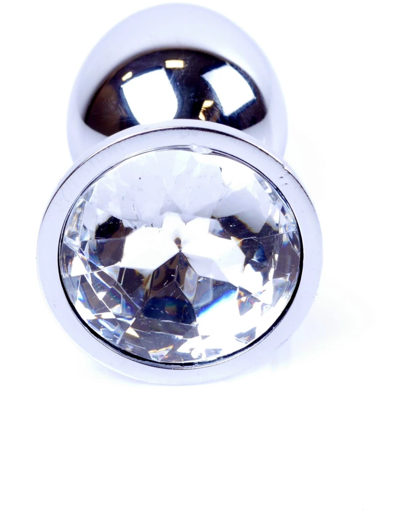 Silver Butt Plug 7 cm - Πρωκτική Σφήνα με Διάφανο Κόσμημα