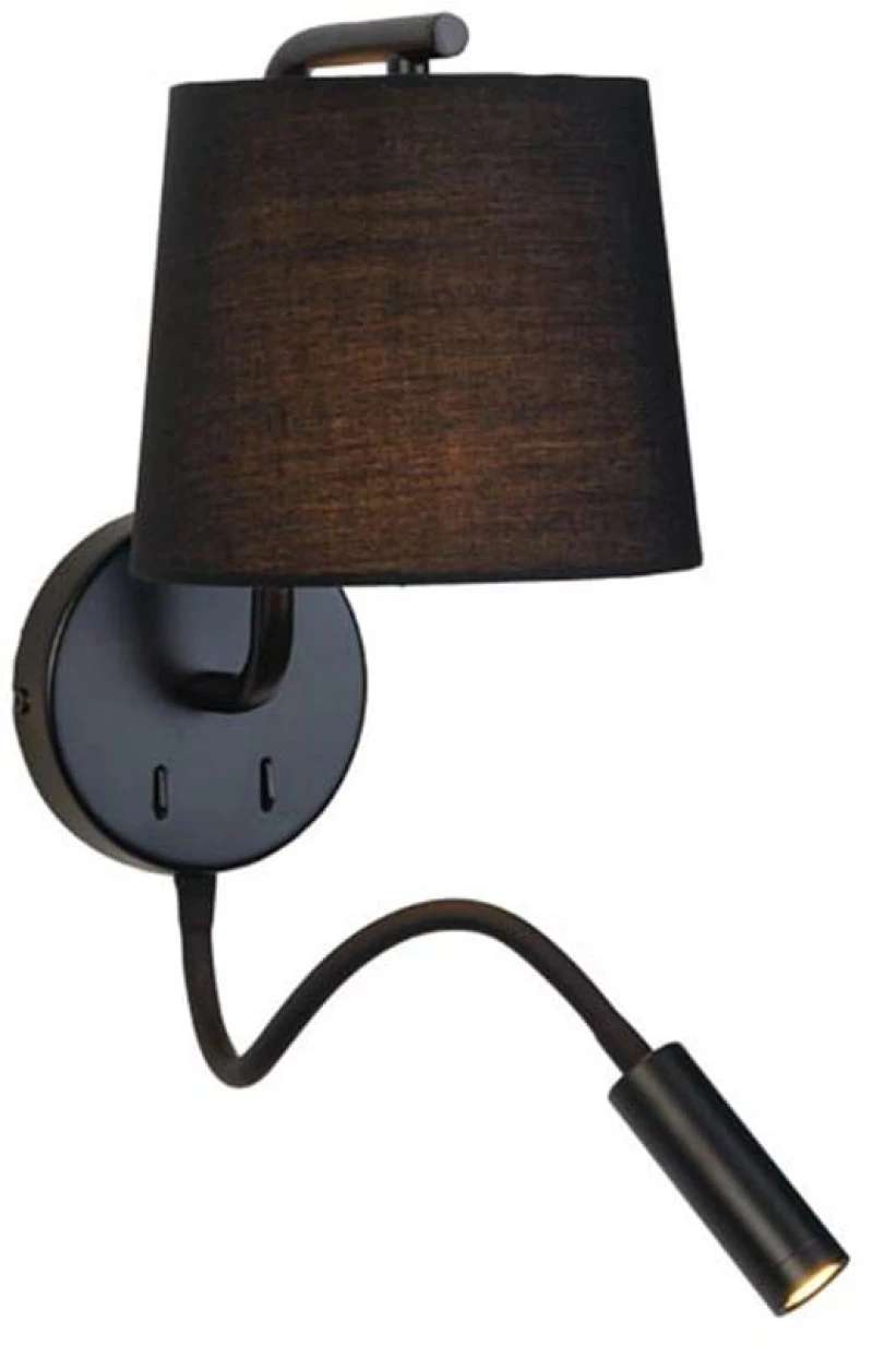 Φωτιστικό Τοίχου - Απλίκα Με Σποτ Led H57 Black Μέταλλο,Ύφασμα
