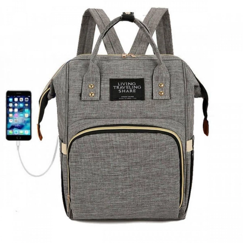 Τσάντα Μωρού Πλάτης B-74 Με USB 40x13x26 Grey Living Traveling Share Ύφασμα